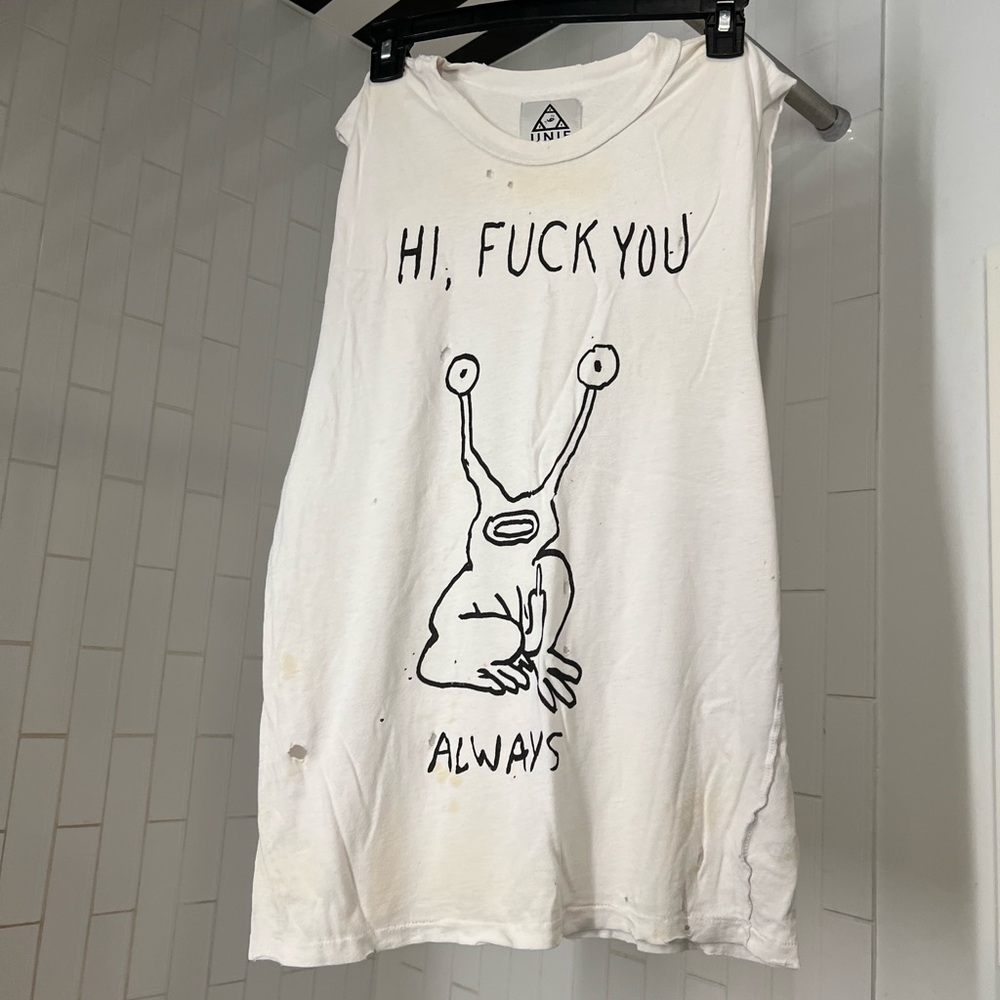 UNIF Sleeveless Muscle Tank F-ck You Always Daniel Johnston Hi How Are You